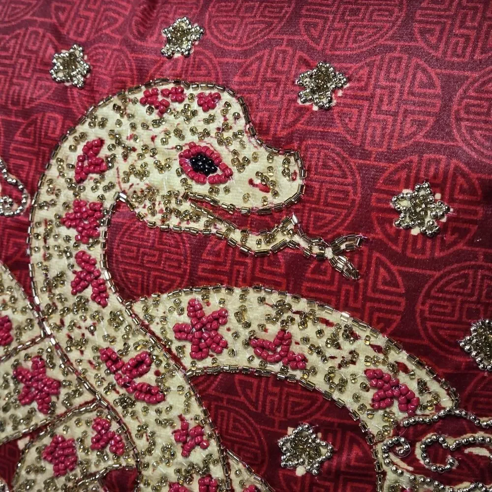 Chinese New Year 2025 Dragon Red 17 In Square GOLD Beaded Toss Pillow NWT Asian